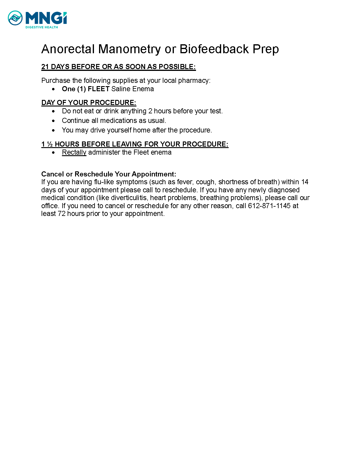 Anorectal Manometry and Biofeedback Prep