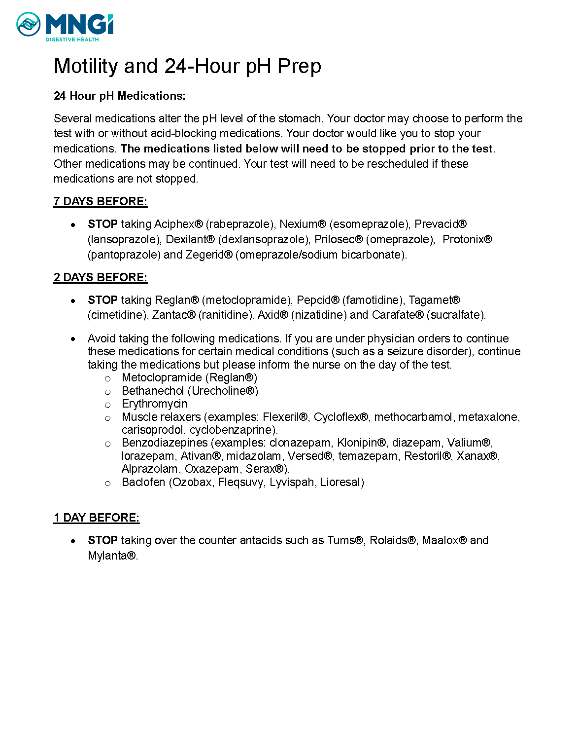 Motility and 24 hour pH Test Prep Off Medication
