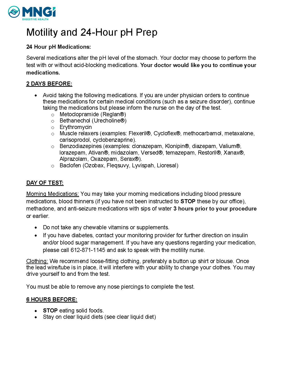 Motility and 24 hour pH Test Prep On Medications