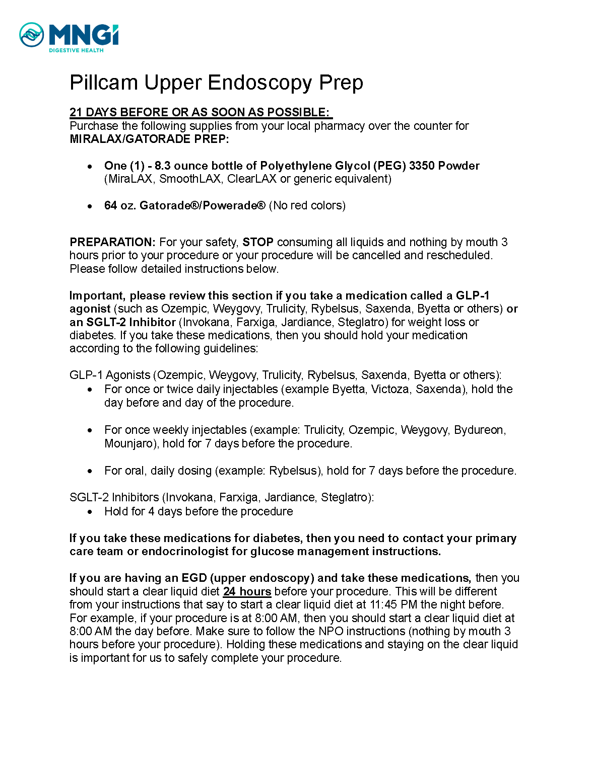 Pillcam and Upper Endoscopy Prep