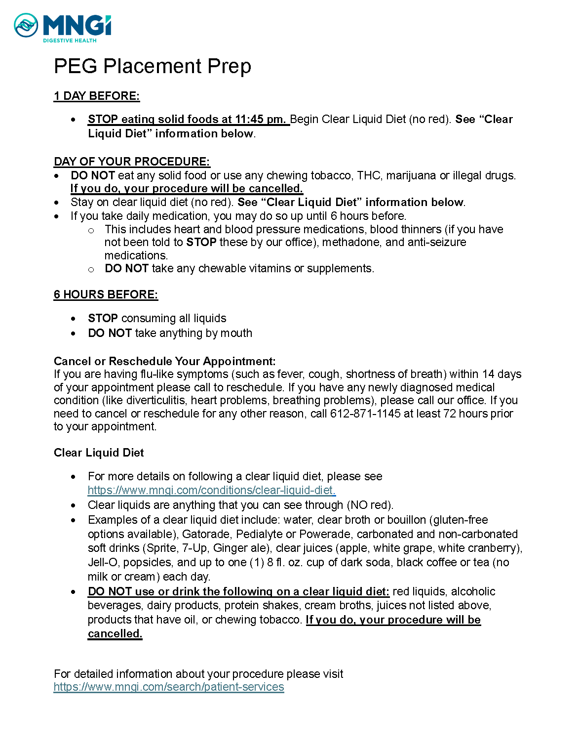 Adult PEG Placement Prep