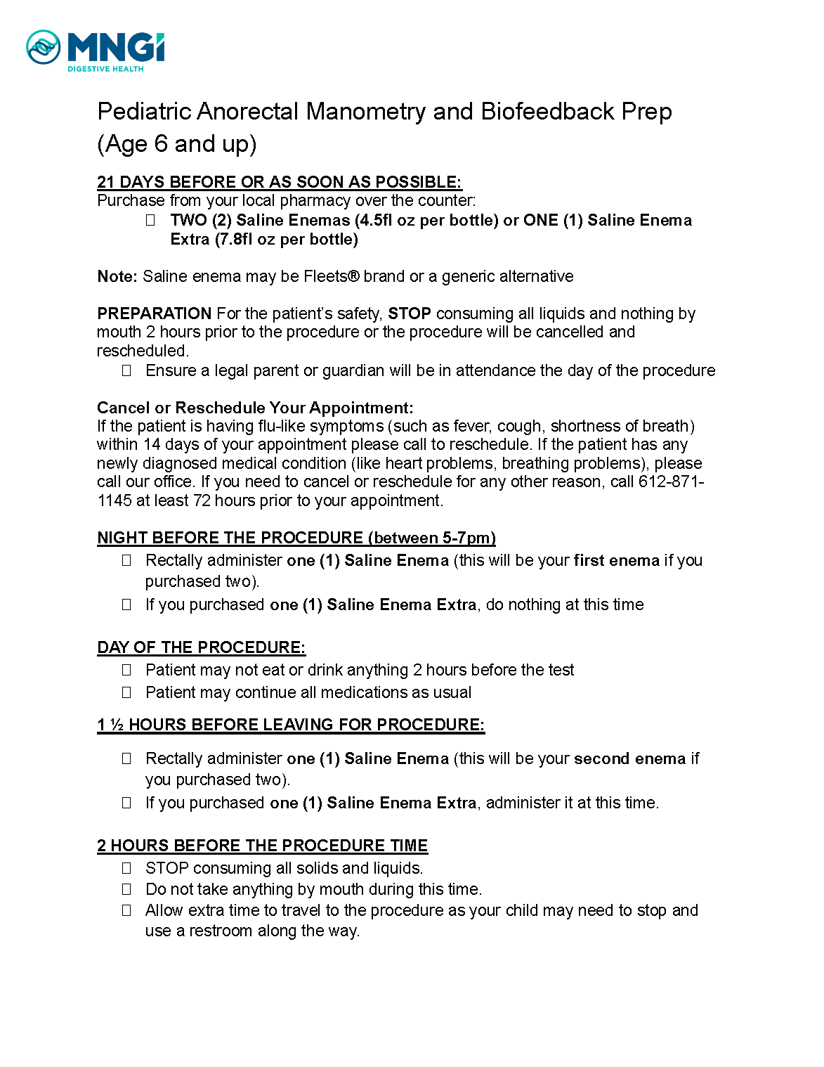 Peds ARM and Biofeedback Prep Age 6 and older