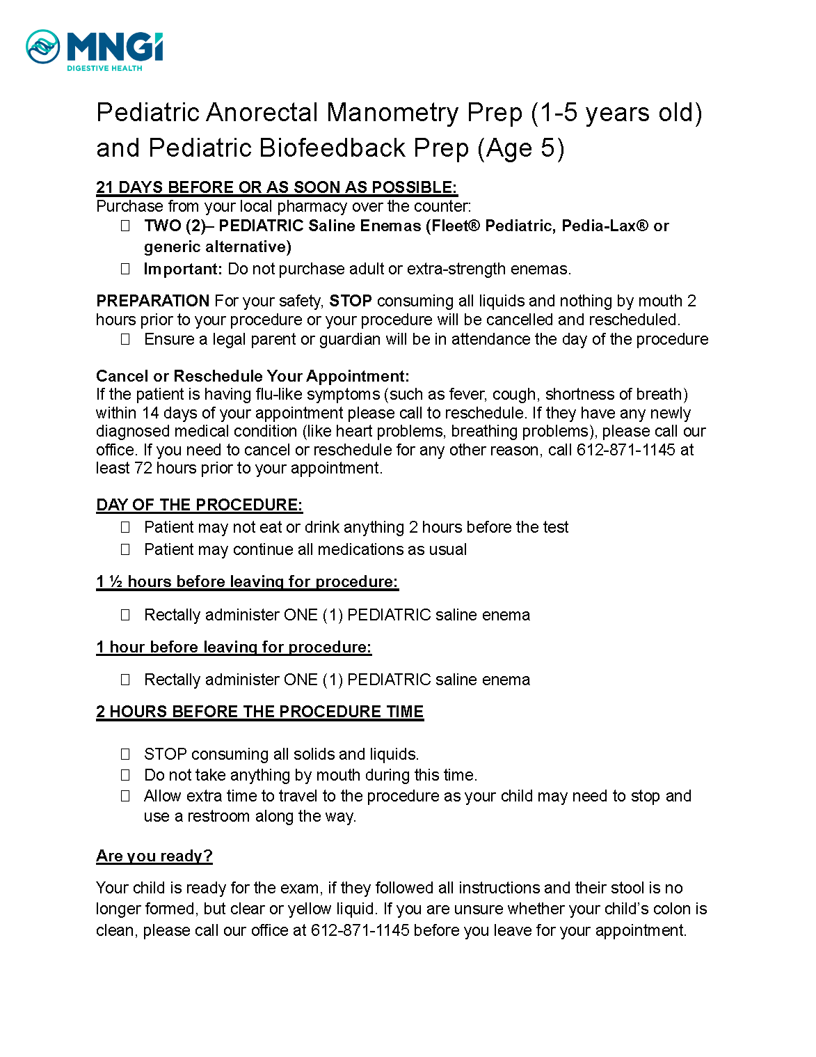 Peds ARM (Age 1-5) Biofeedback (Age 5)