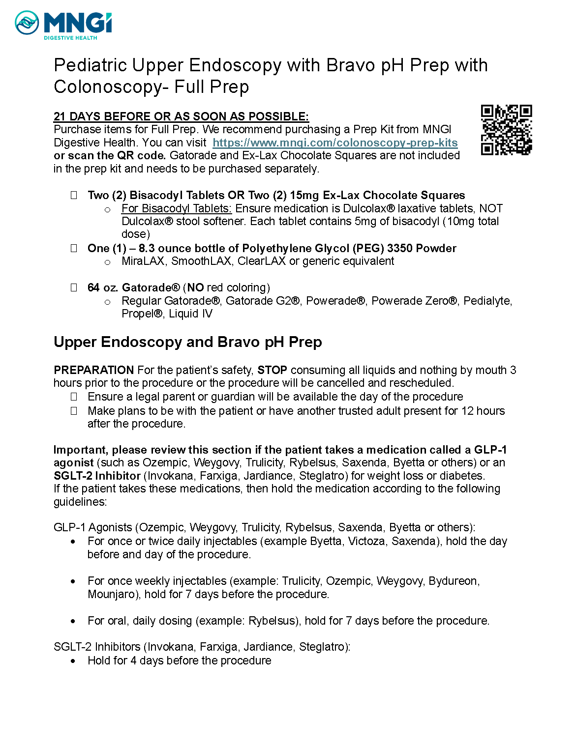 Peds Bravo Upper Colon Full Prep