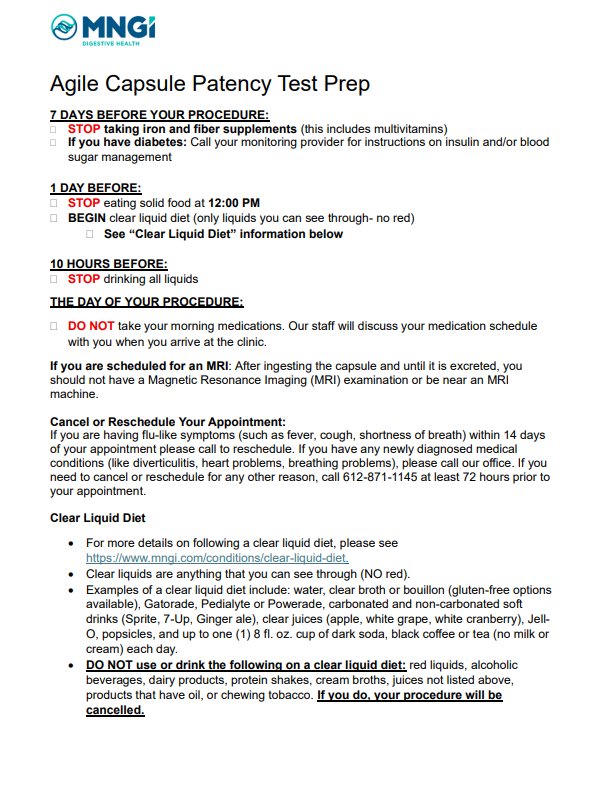 Agile Capsule Patency Test Prep Cover