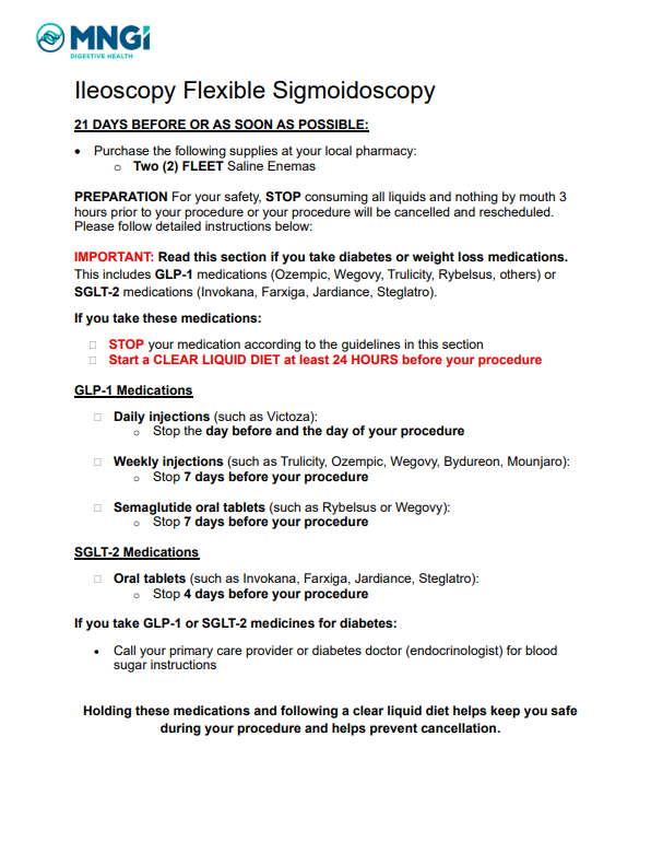 glp 1 oral liquid instructions Ileoscopy Flex Prep 2 Fleets Enemas