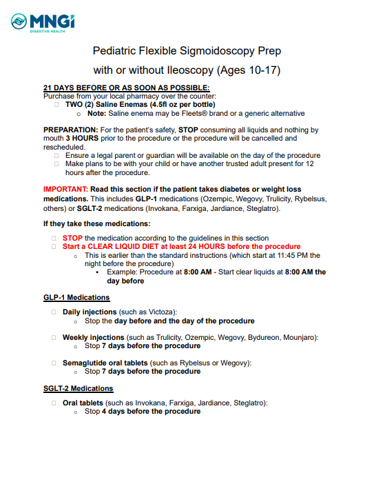 Peds Flex with or without Ileoscopy Ages 10-17