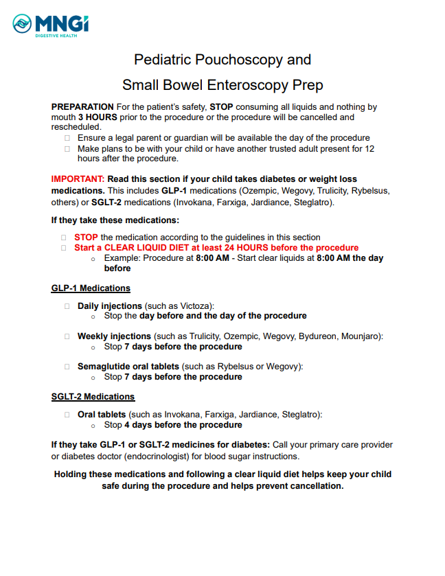 Peds Pouchoscopy and SBE Prep
