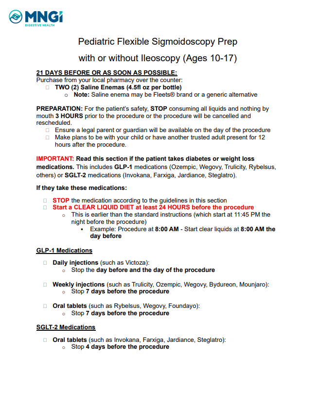 Peds Flex with or without Ileoscopy Ages 10-17