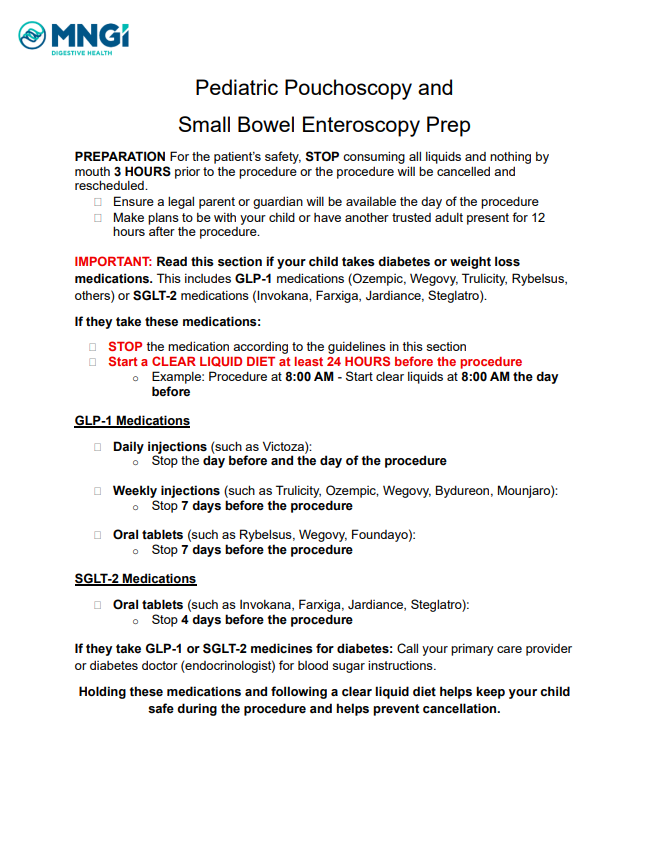 Peds Pouchoscopy and SBE Prep